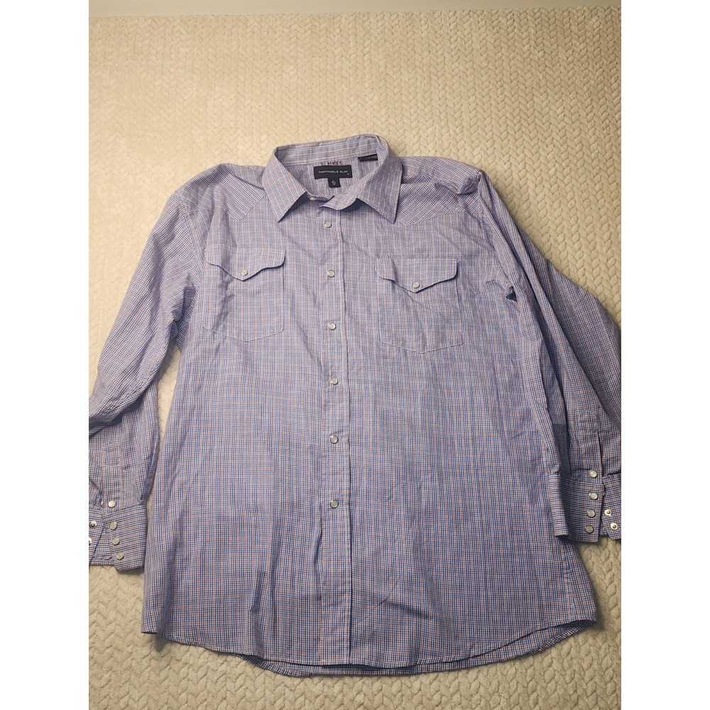 Panhandle Western Shirt Plaid  Long Sleeve Pearl‎ Snap Size Large 16-1/2